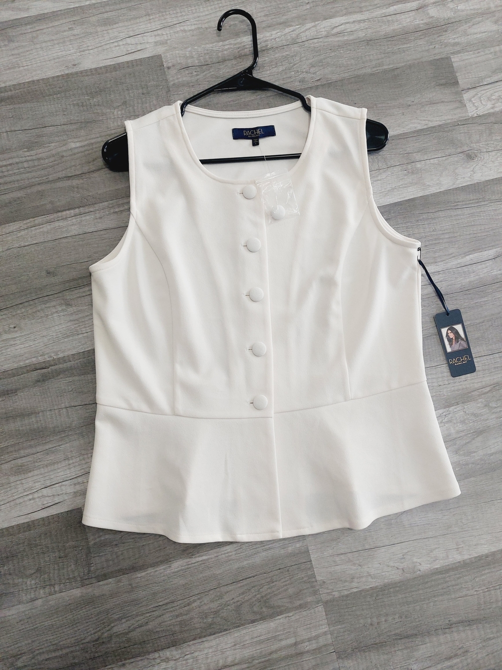 Rachel White Sleeveless Peplum Button-Front Top